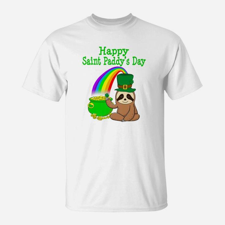 Saint Patricks Day Sloth Cute Funny St Pattys Kids T-Shirt