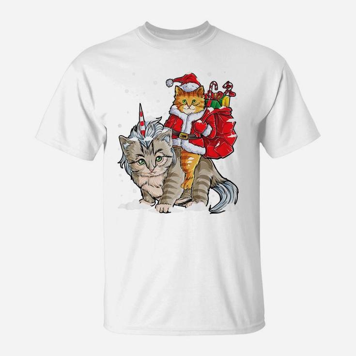 Santa Cat Riding Caticorn Christmas Gifts Meowy Catmas Xmas T-Shirt
