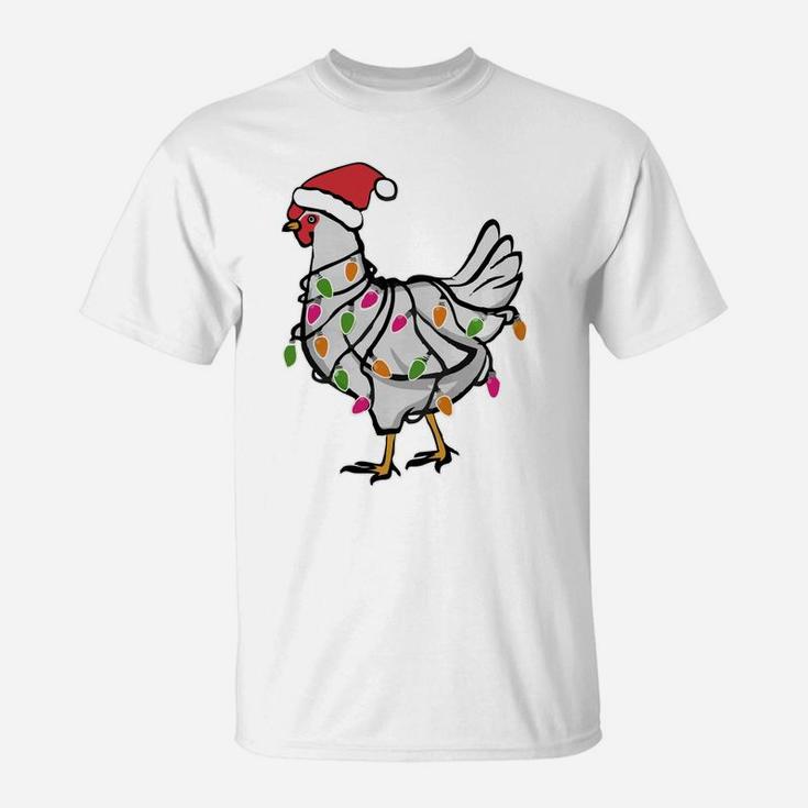 Santa Chicken Christmas Twinkling Lights Funny Chicken Lover T-Shirt
