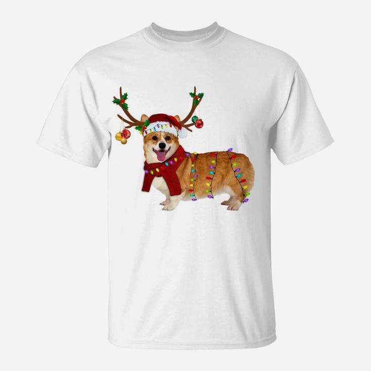Santa Corgi Reindeer Light Christmas Gifts Sweatshirt T-Shirt