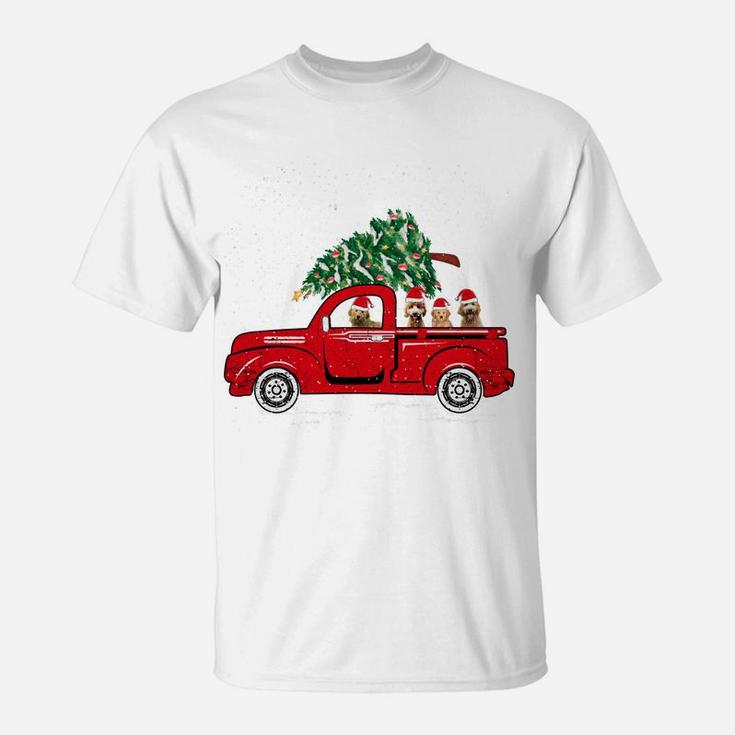 Santa Goldendoodle Riding Red Truck Dog Merry Christmas Gift T-Shirt