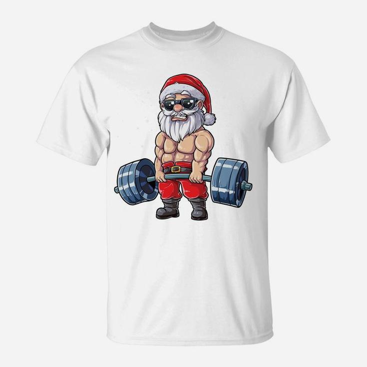 Santa Weightlifting Christmas Fitness Gym Deadlift Xmas Men Sweatshirt T-Shirt