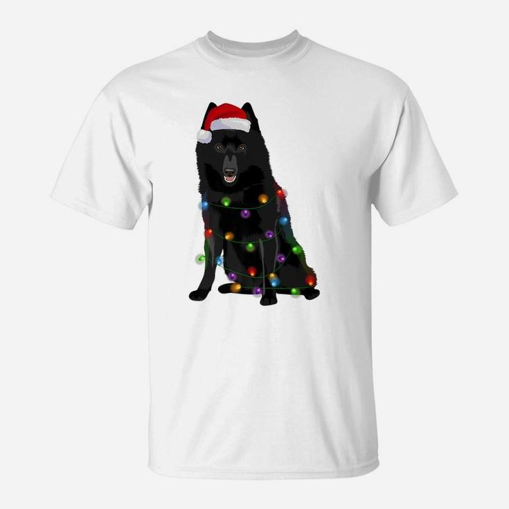 Schipperke Christmas Lights Xmas Dog Lover Santa Hat T-Shirt