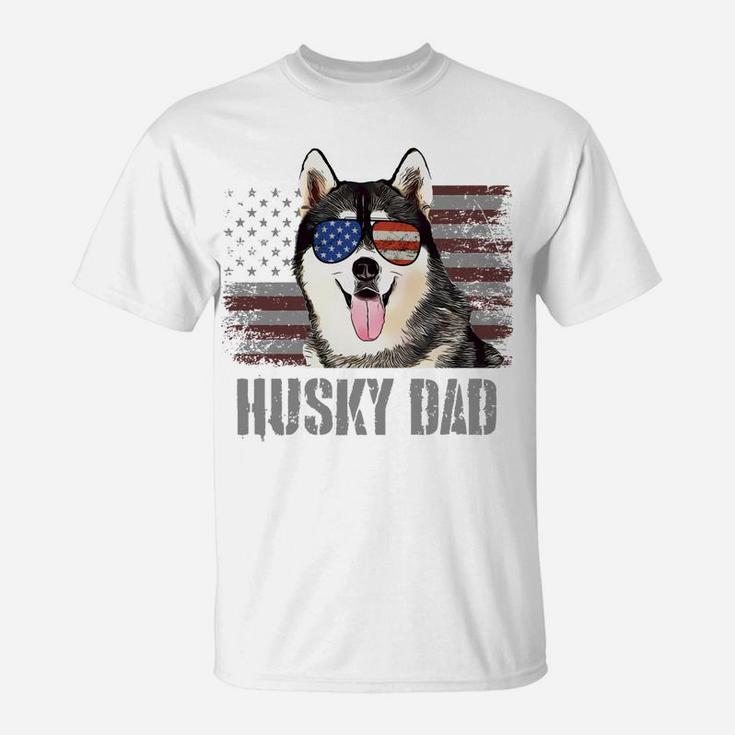 Siberian Husky Best Dog Dad Ever Retro Usa American Flag T-Shirt