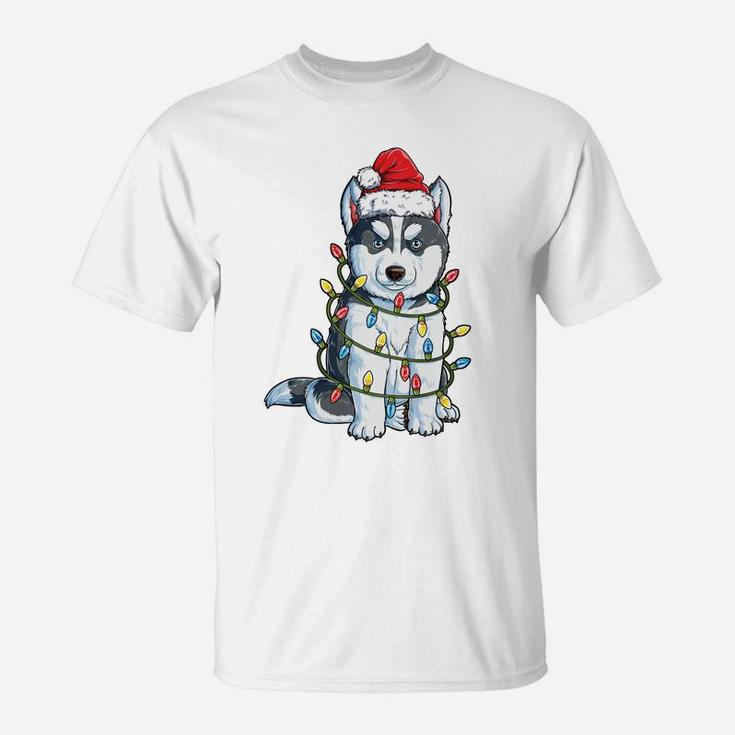 Siberian Husky Santa Christmas Tree Lights Xmas Gifts Boys Sweatshirt T-Shirt