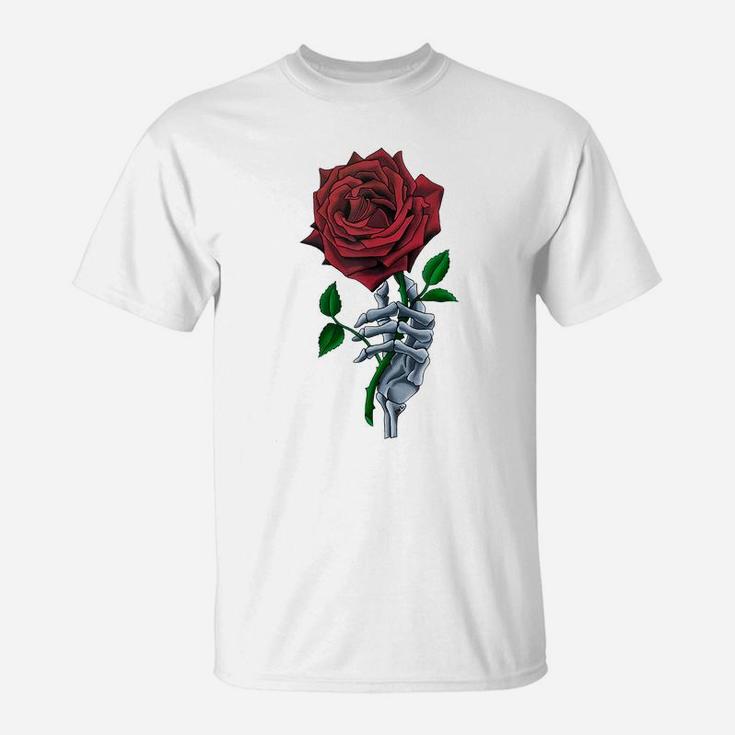 Skeleton Hand Red Rose Flower T-Shirt