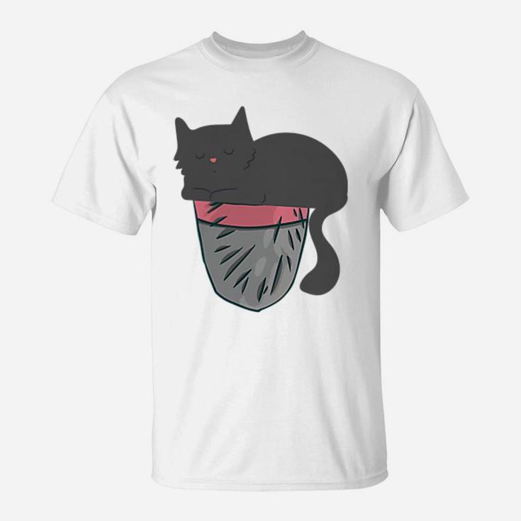 Sleepy Cat Pocket Kitty Themed Gifts Pet Kitten Animal Lover T-Shirt