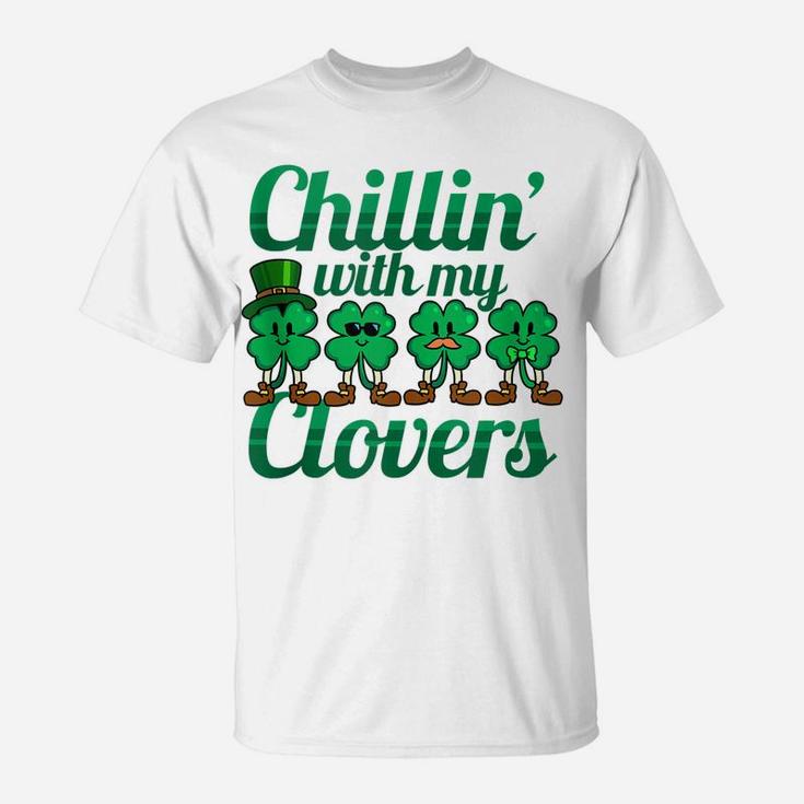 St Patricks Day Chillin With My Clovers Kids Lucky Shamrock T-Shirt