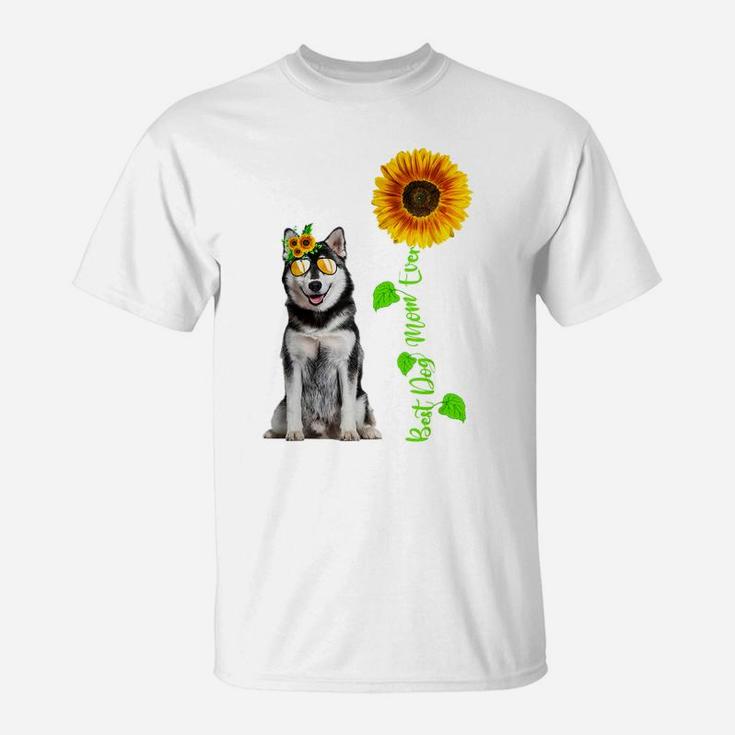 Sunflower Best Dog Mom Ever Funny Siberian Husky Dog Lovers T-Shirt