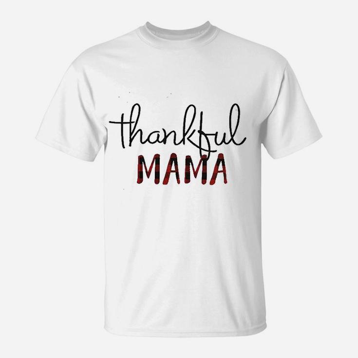 Thankful Mama Mom Letter Print Women Thanksgiving T-Shirt
