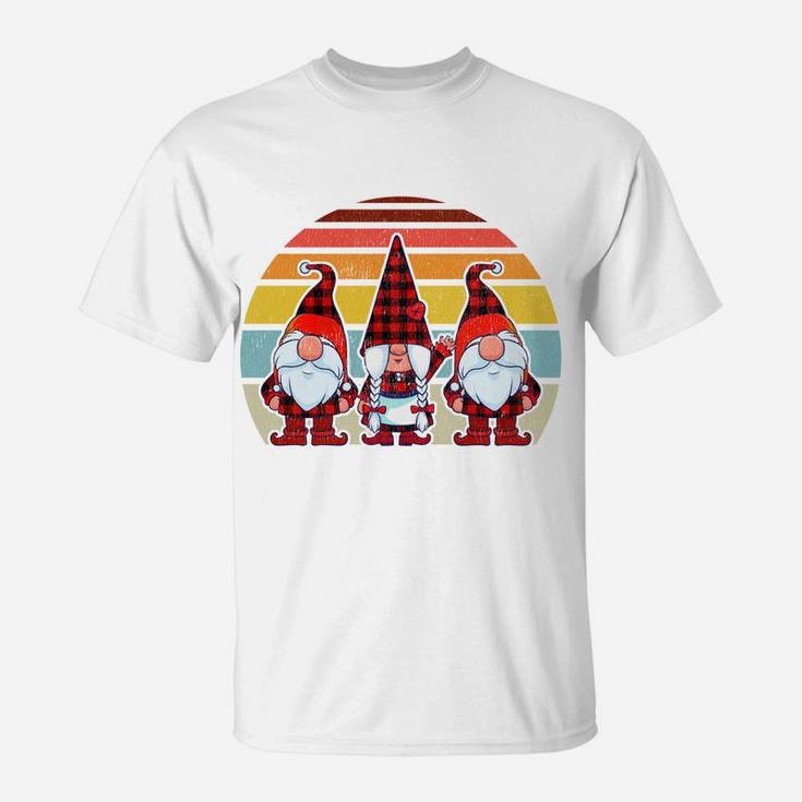 Three Gnomes Buffalo Plaid Retro Style Vintage Xmas Gnome T-Shirt