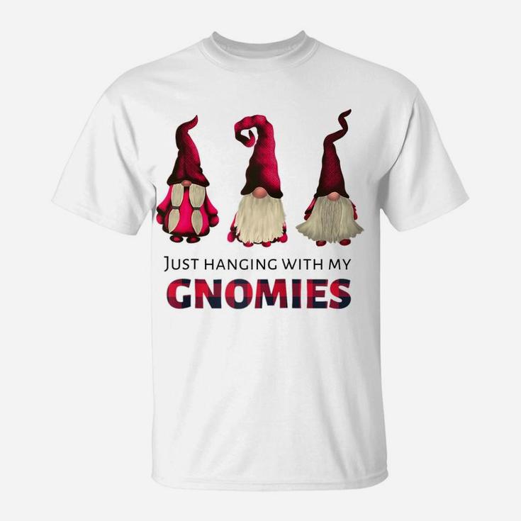 Three Gnomes - Just Hanging With My Gnomies Buffalo Plaid Raglan Baseball Tee T-Shirt