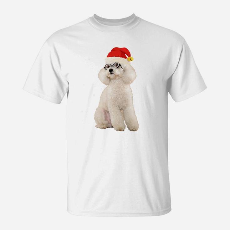 Toy Poodle In Christmas Santa Hat With Snow Falling Sweatshirt T-Shirt