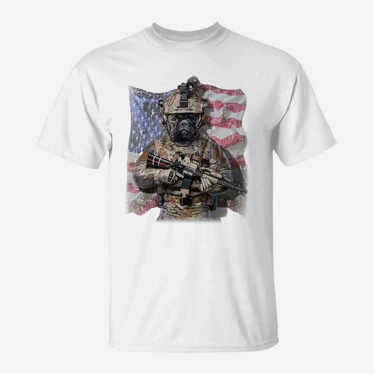 Usa America Patriot French Bull Dog As Army Commando T-Shirt