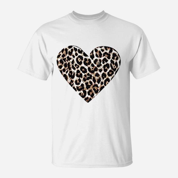 Valentine Day Casual Buffalo Leopard Print Love Heart T-Shirt