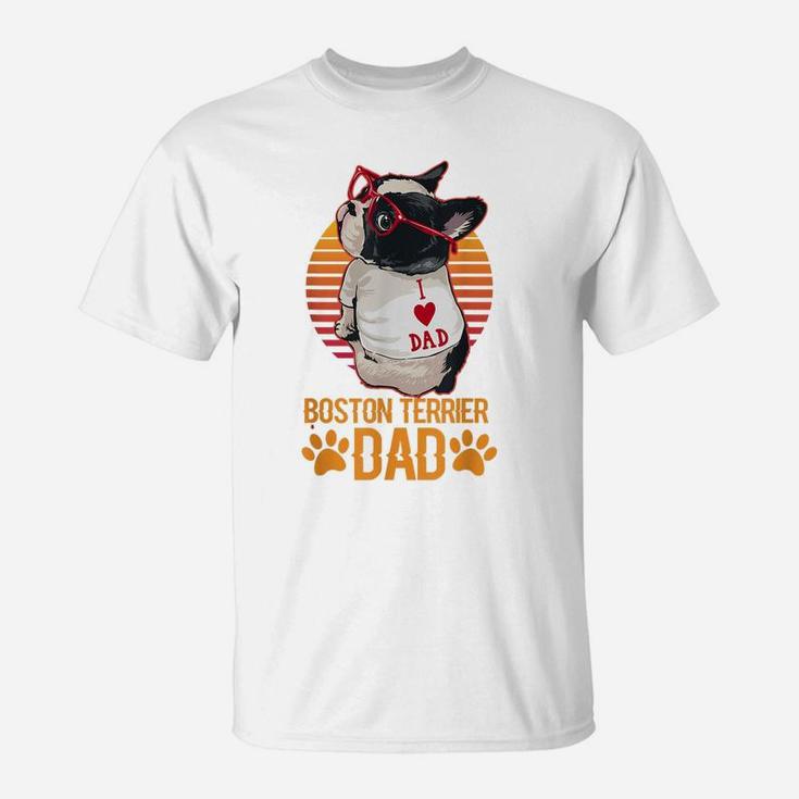 Vintage Boston Terrier Dad Wear Sunglasses Funny Dog Lover T-Shirt
