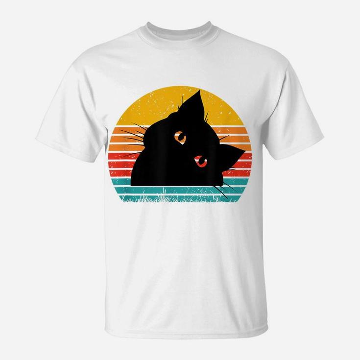 Vintage Sunset Black Cat Lover, Retro Style Black Cats T-Shirt