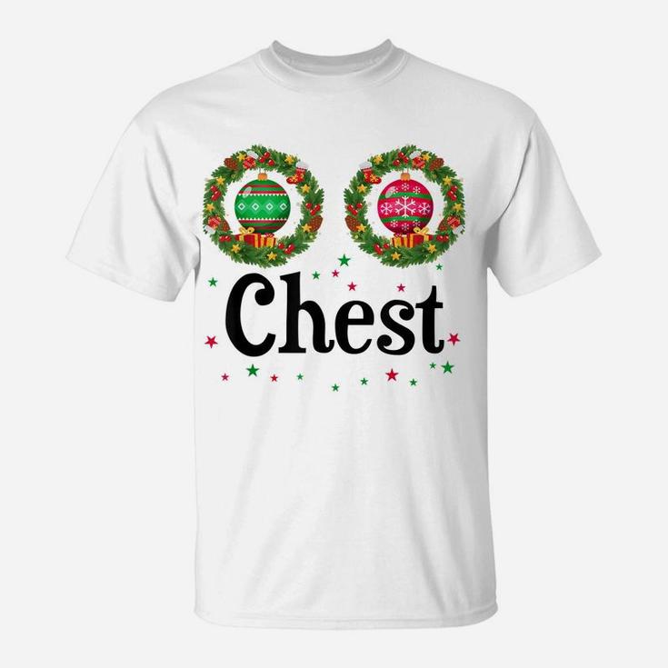 Women Chest Chestnuts Couple Costume Christmas Wreath T-Shirt
