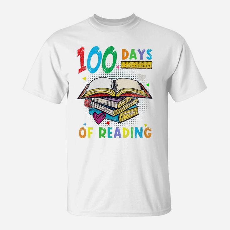 Womens 100 Days Of School Reading English Teacher Books Stack Tee T-Shirt
