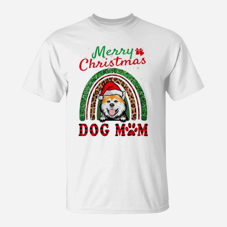 Womens Akita Inu Santa Dog Mom Boho Rainbow Funny Christmas T-Shirt