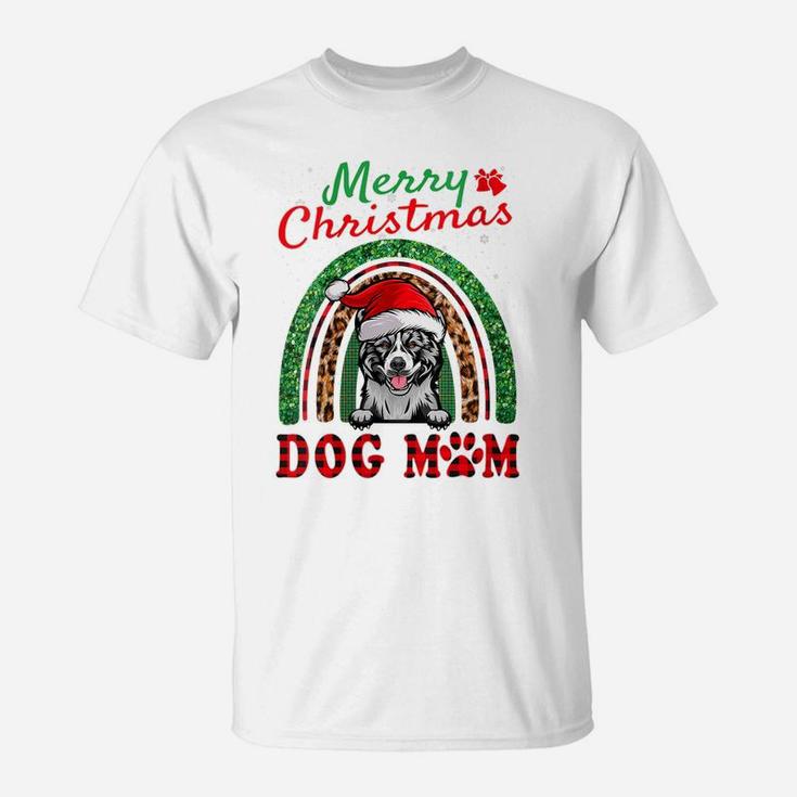 Womens Akita Santa Dog Mom Boho Rainbow Funny Christmas T-Shirt