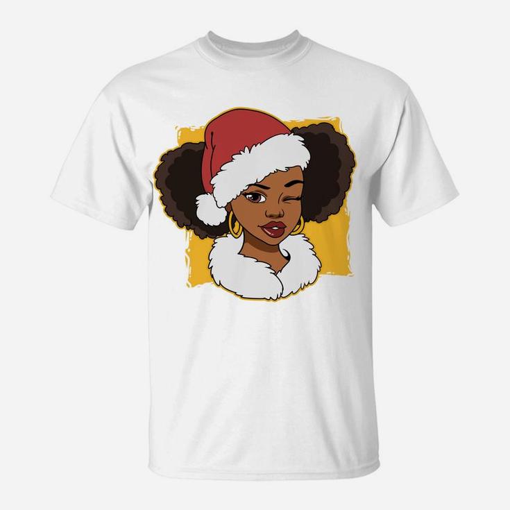 Womens Black African American Santa Gift Merry Christmas T-Shirt