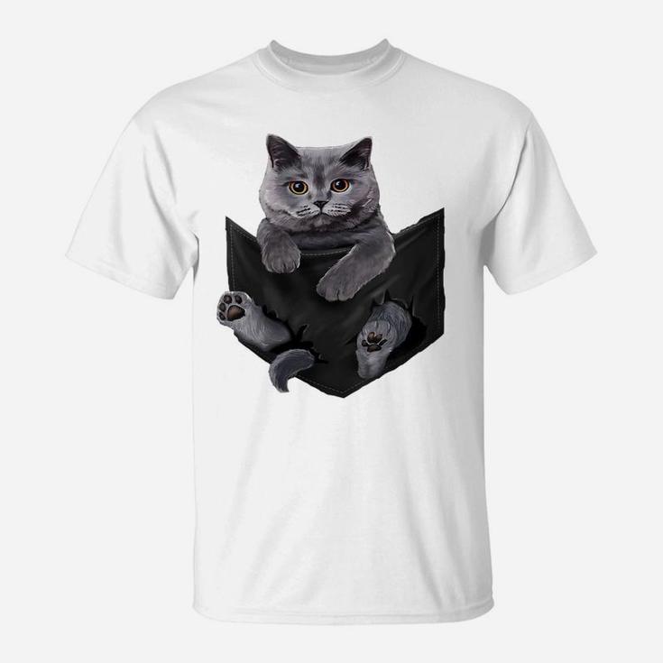 Womens Cat Lovers Gifts British Shorthair In Pocket Funny Kitten T-Shirt