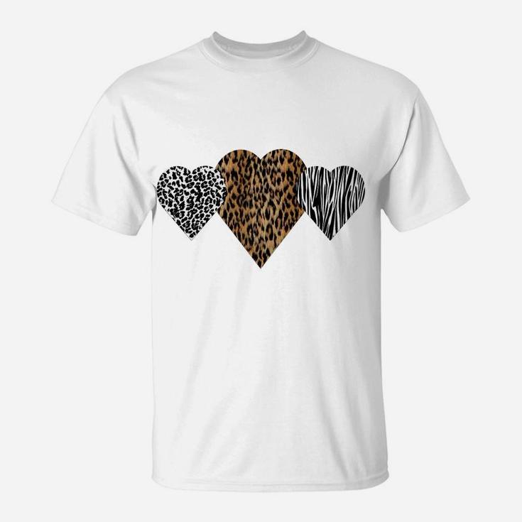 Womens Cute Hearts Love Leopard, Cheetah & Zebra Animal Print T-Shirt