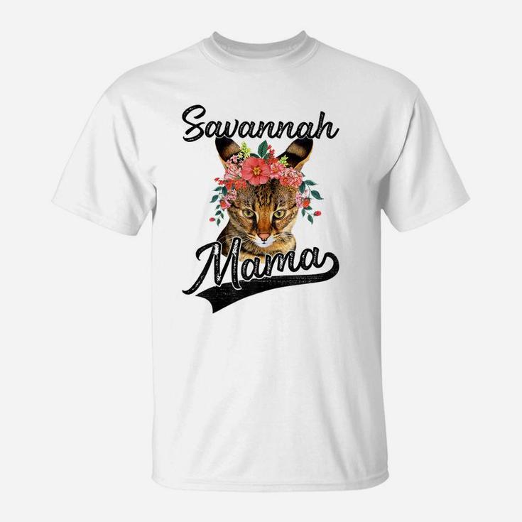 Womens Cute Savannah Mama Flower Graphic Cat Lover Gifts T-Shirt