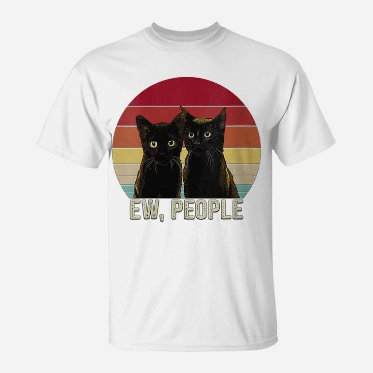 Womens Ew People Funny Black Cats Vintage Kitten Lover Retro Womens T-Shirt
