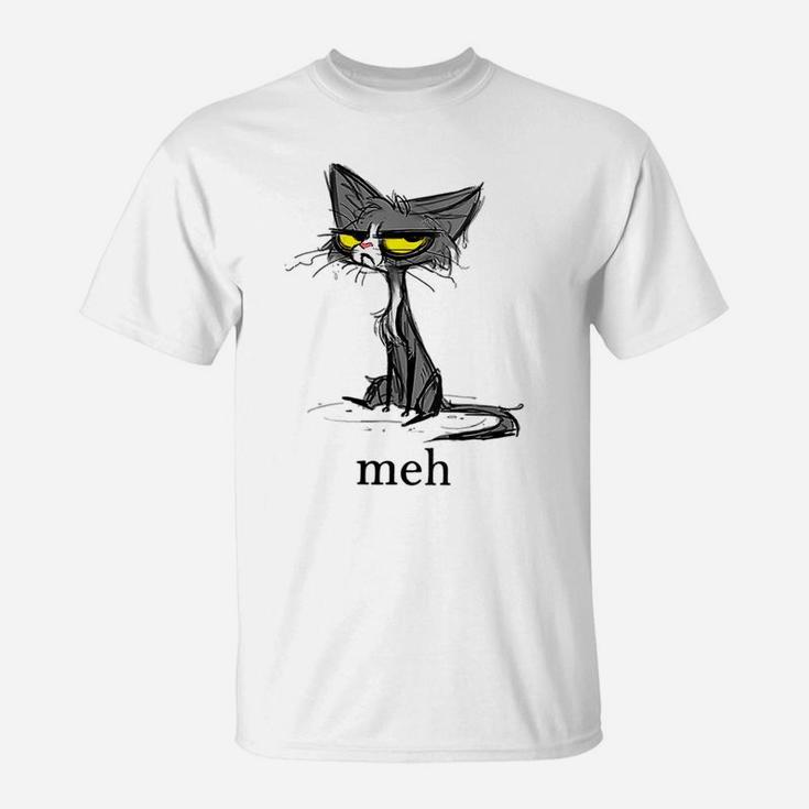 Womens Funny Meh Cat Gift For Cat Lovers T-Shirt