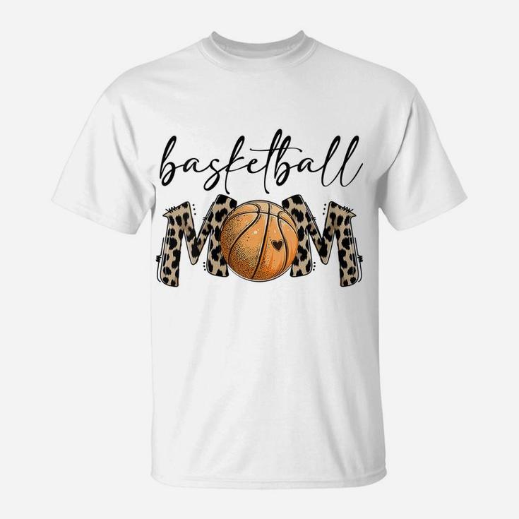 Womens Leopard Basketball Mom Proud Basketball Players Mom Funny T-Shirt