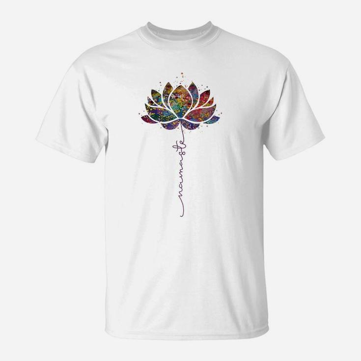 Womens Lotus Flower Namaste Yoga Watercolor Meditation Zen Bohemian T-Shirt