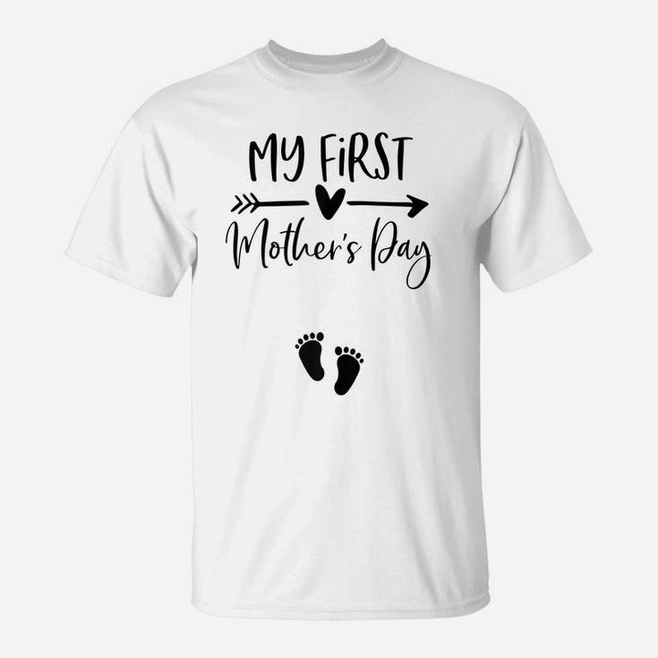 Womens My First Mothers Day Pregnancy Announcement Shirt Mom To Be T-Shirt