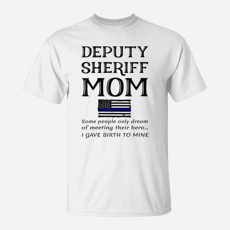 Womens Proud Deputy Sheriff Mom Mother Thin Blue Line American Flag T-Shirt