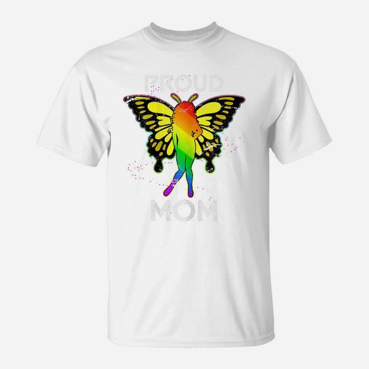 Womens Rainbow Butterfly Proud Lesbian Mom Mothers Day Gift Lgbt T-Shirt