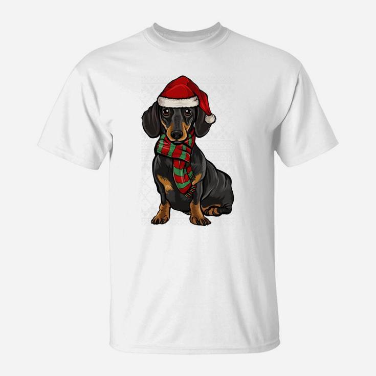 Xmas Black Dachshund Santa Claus Hat Ugly Christmas Sweatshirt T-Shirt