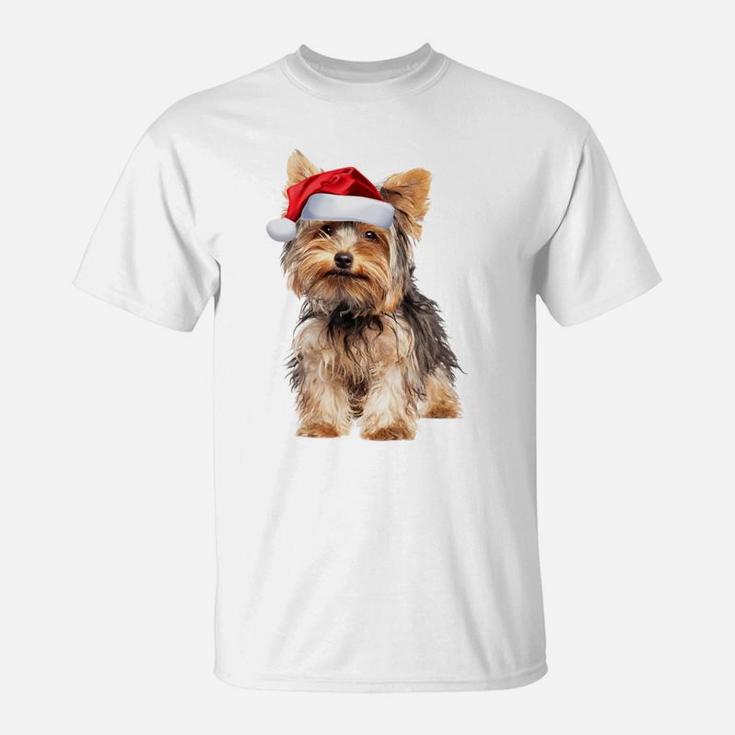 Yorkshire Terrier Santa Hat Cute Yorkie Puppy Christmas Gift Sweatshirt T-Shirt