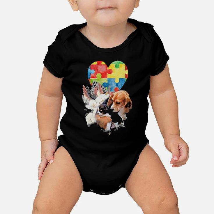 Autism Awareness Mommy Dog With Baby Puppy Puzzle Heart Love Shirt Baby Onesie
