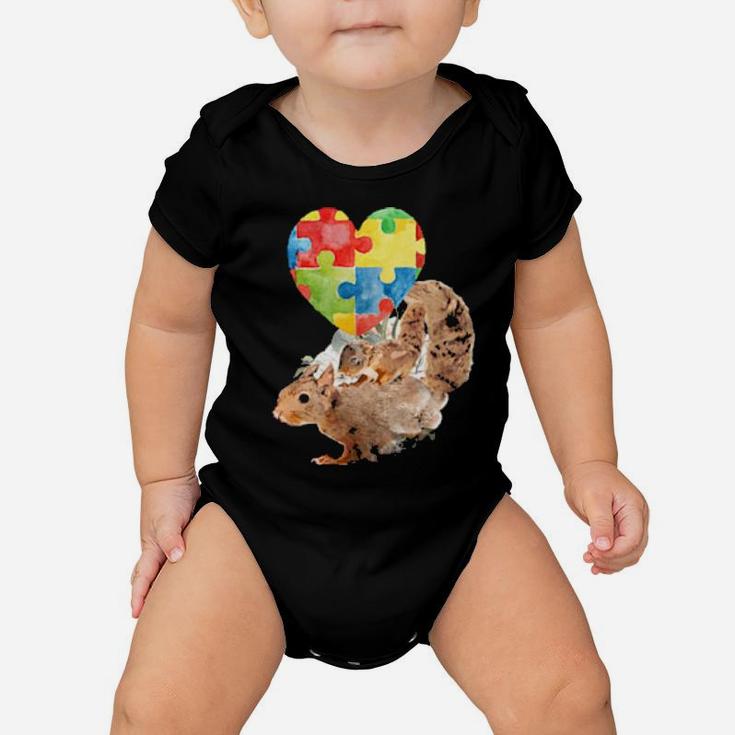 Autism Awareness Mommy Squirrel With Baby Puzzle Heart Love Baby Onesie