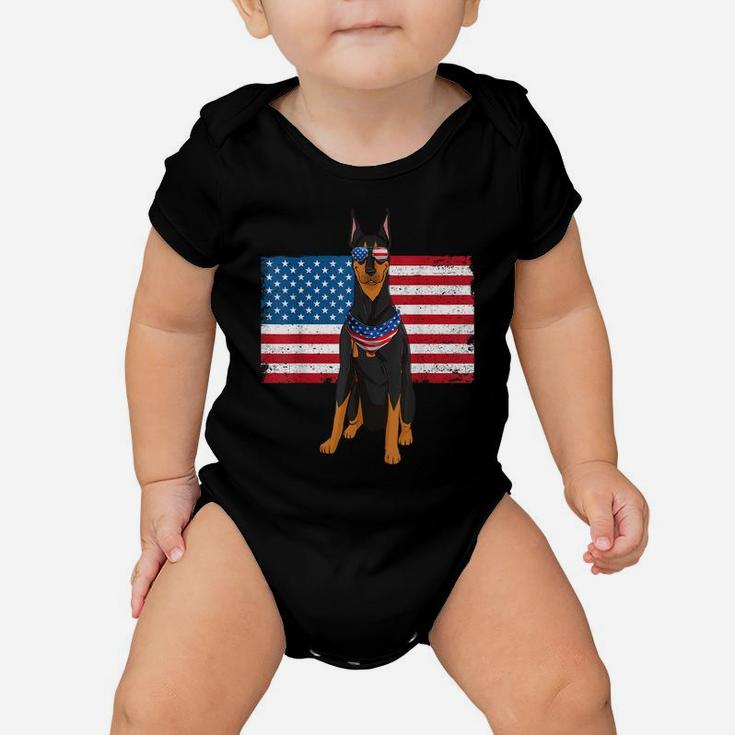 Doberman Dad & Mom American Flag 4Th Of July Usa Funny Dog Baby Onesie