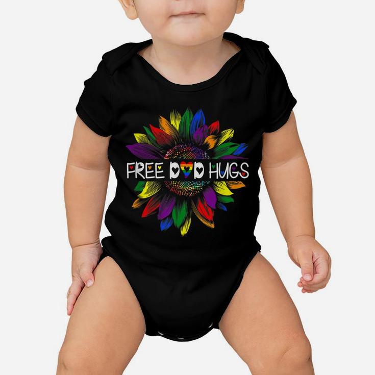Free Dad Hugs Gay Pride Lgbt Daisy Rainbow Flower Hippie Baby Onesie