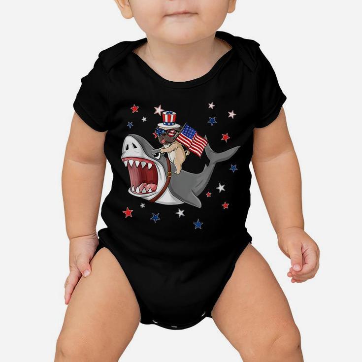 Funny Pug Shark 4Th Of July Dog Mom Dad Puppy Lover Baby Onesie
