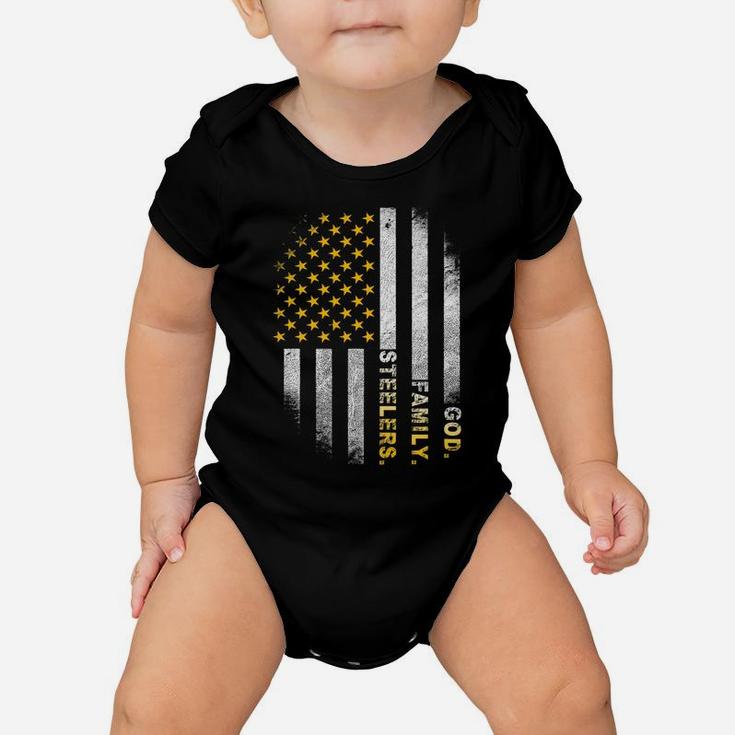 God Family Steelers-Pro Us Flag Shirt Father's Day Dad Gift Baby Onesie