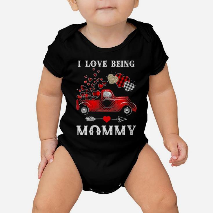 I Love Being Mommy Red Plaid Truck Hearts Valentines Day Baby Onesie