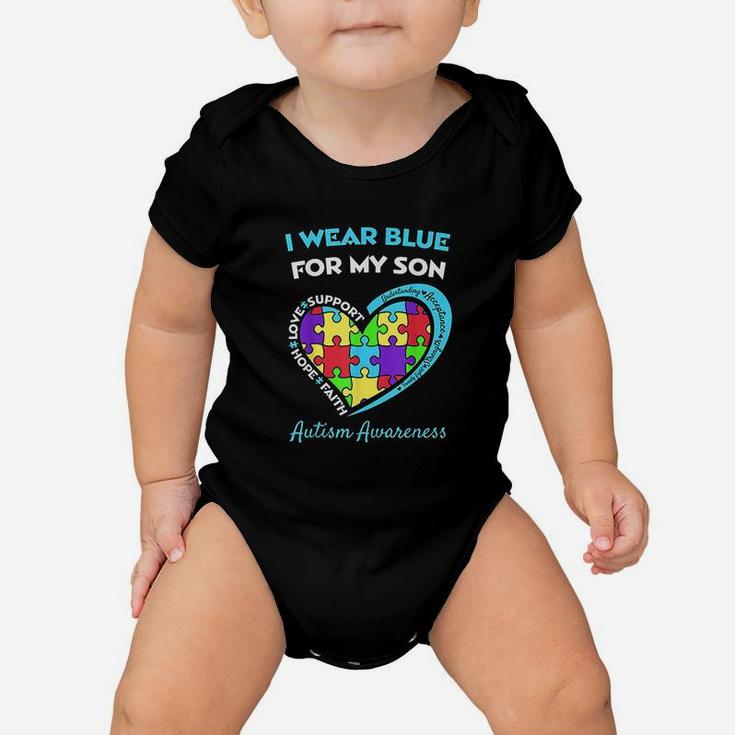 I Wear Blue For My Son Awareness Mom Dad Heart Puzzle Baby Onesie