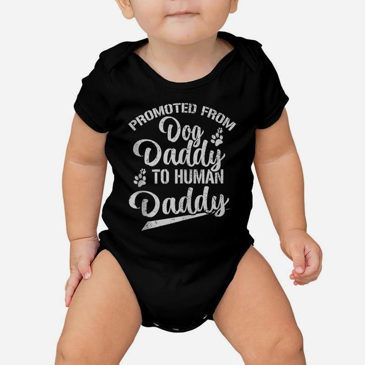 Mens Promoted From Dog Daddy To Human Daddy Funny New Dad Gift Baby Onesie