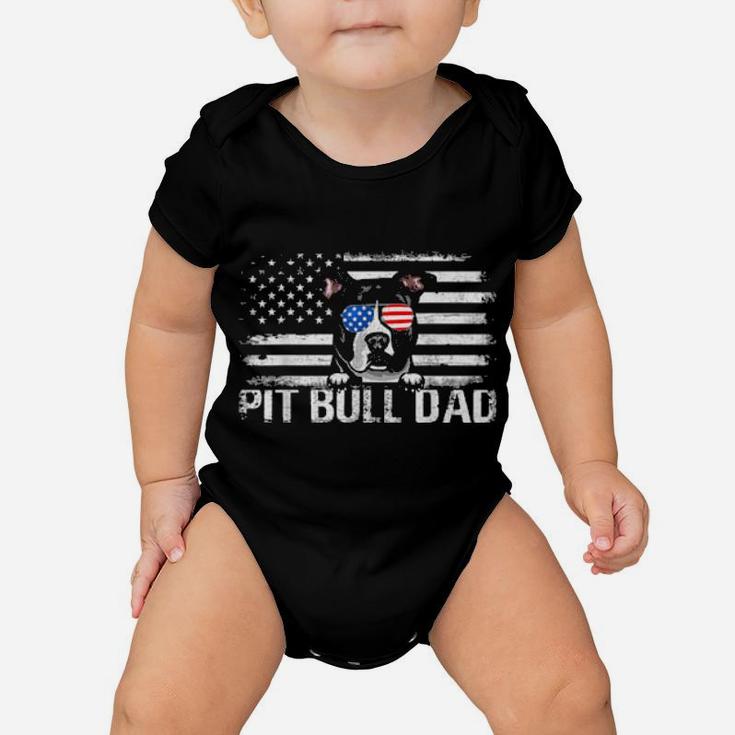 Pit Bull Dad American Flag 4Th Of July Patriotic Baby Onesie