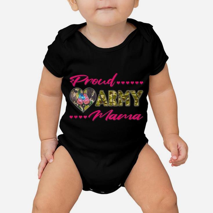 Proud Army Mama - Camo Us Flag Dog Tags Military Mom Gift Baby Onesie