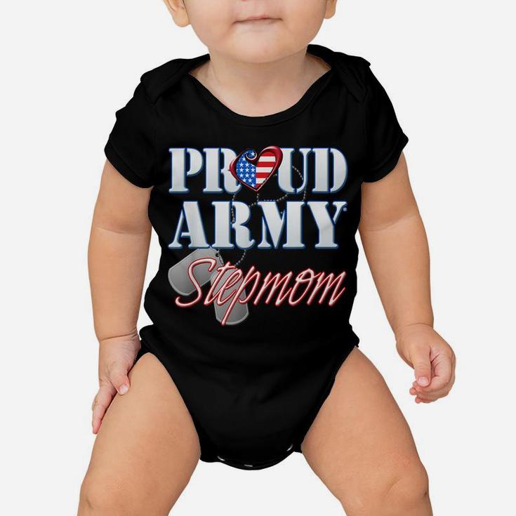 Proud Army Stepmom American Flag Dog Tag Shirt Mothers Day Baby Onesie